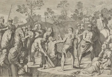 Sint Andreas knielend in gebed terwijl hij naar het kruis wordt geleid, naar Reni, 1650-80