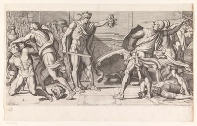Phineus en zijn volgelingen in steen veranderd