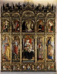 Polyptiek met een Pietà, en de onderste partij een Madonna met kind