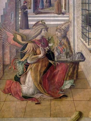 De Annunciatie met Sint Emidius, detail van de aartsengel Gabriël met de heilige, 1486 (detail van 97895)