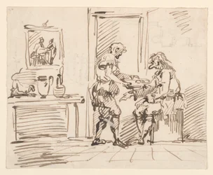 Tekening, Een genrescène, 1725-50
