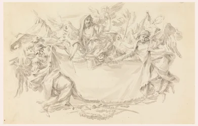 Tekening, Ontwerp voor een doek als plaats voor een inscriptie, 1750-86