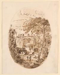 Tekening, Landschap met ruiter en brug, 1750-1786