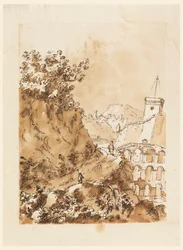 Landschap met bergstad