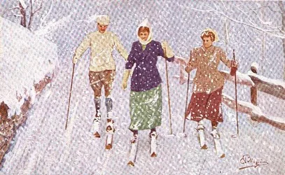 Drie Skiërs in een Sneeuwstorm