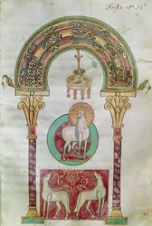 Ms CCII fol.35r Agnus Dei, illustratie van het Lam Gods uit Etymologiae door Isidorus van Sevilla