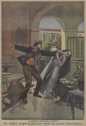 Steekpartij van een jonge novice door een oude man in het klooster van Santa Catarina in Rome