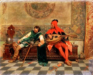 Dronken Krijger en Hofnar, Italiaans schilderij van de 19e eeuw