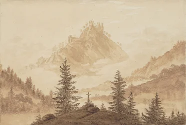 Berglandschap met mist in de vallei, ca. 1805