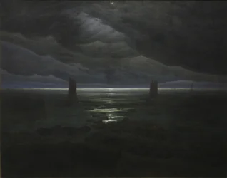 Kust bij maanlicht