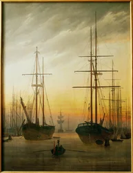 Schepen in de haven (olieverf op doek)