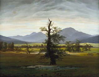 Solitaire boom dorpslandschap in ochtendlicht, 1822