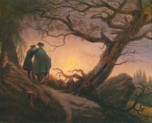 Twee mannen die de maan aanschouwen
