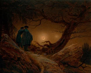 Twee mannen die de maan aanschouwen, ca. 1820