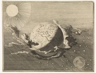 Heelal met aarde, zon, maan en sterren