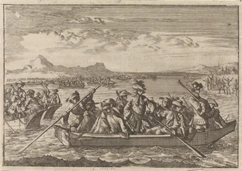 Uit Savoye verjaagde Waldenzen keren in schuiten over het meer van Genève terug naar hun land, 1689