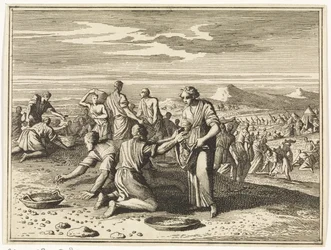Het verzamelen van manna in de woestijn
