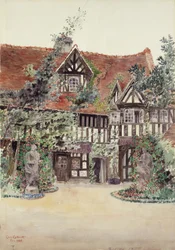De kleine binnenplaats, Hotel Guilleaume le Conquerant, Dives, Frankrijk
