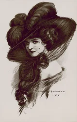 Vrouw met Edwardiaanse hoed (litho)