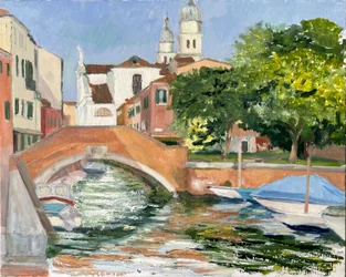 Avondzonlicht in Dorsoduro, Venetië 2025 (olieverf op doek)