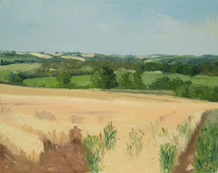 Wachten op de oogst, Cotswolds (olieverf op doek)
