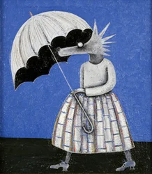 De paraplu (olieverf op board)