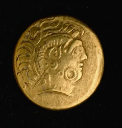 Keltische kunst: statere de Sequani, gouden munt. 3e-2e eeuw v.Chr. Parijs, B.N.