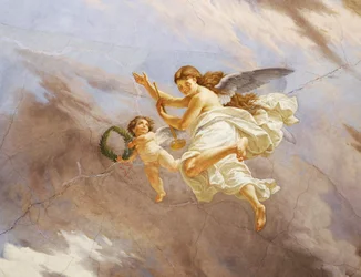 (detail) Allegorie van Italië, fresco door Cesare Mariani, plafond, Zaal van de Meerderheid, Palazzo delle Finanze, Rome