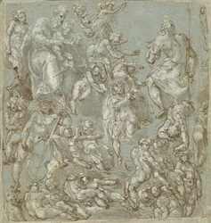 Sint Jozef en het Christuskind met Engelen en Putti