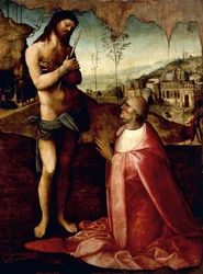 Christus Lijden en de kardinaal Oliviero Carafa in gebed (schilderij)