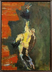 Kip, hangend voor een bakstenen muur, c.1924 (schilderij op doek)