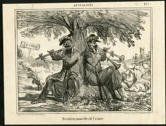 Illustratie van Cham (1819-1879) in Le Charivari - Laatste nieuws over de Krimoorlog - Oorlog, muziek, Krim