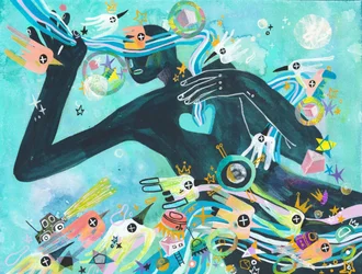 Etherische figuur en vogels