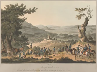 No.5. Sabugal aan de rivier Coa Franse posten op de voorgrond de Geallieerden bereiden zich voor om de rivier over te steken