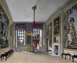 Audiëntiezaal van de koningin, gravure door William James Bennett (1787-1844), gebaseerd op ontwerp van Charles Wild (1781-1835), uit The History of the Royal Residences