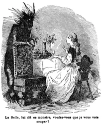 Illustratie voor het verhaal van mevrouw Jeanne Marie Leprince de Beaumont "Beauty and the Beast", 19e eeuw