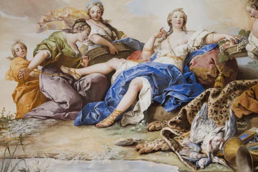 De rust van Diana onder de Nimfen (Il riposo di Diana tra le Ninfe), door Charles-Andre van Loo (1705-1765), fresco, gewelfd plafond van de slaapkamer, Koningin