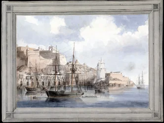 Uitzicht op Malta (de grote haven van Valletta met Fort Sant Angelo)