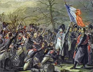 Napoleon terugkerend van Elba - gravure naar Steuben - De terugkeer van Napoleon I van het eiland Elba, ontscheping in Cannes op 1 maart 1815