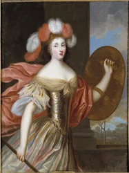 Olympe Mancini, gravin van Soissons als Athena - Portret van Olympia Mancini (1638-1708), gravin van Soissons als Athena, door Charles Beaubrun (1604-1692). Olieverf op doek. Afmetingen: 130x99 cm. Nationalmuseum Stockholm