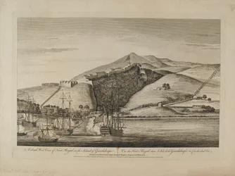 Zuidelijk uitzicht op Fort Royal op het eiland Guadeloupe, ca. 1759