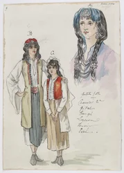 Holmès - De Zwarte Berg - kostuumontwerpen van Charles Bianchini - 09. Kleine meisjes. Juffrouwen Charrier 2e, Gillet, Taugh, Lozeran, Renoir, Evel