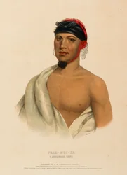 PEAH-MUS-KA. Een MUSQUAKE CHIEF, uit Geschiedenis van de Indianenstammen van Noord-Amerika.