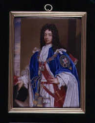 Portretminiatuur van John Manners, 2e hertog van Rutland (1676-1721) in Garter Robes, ca.1715