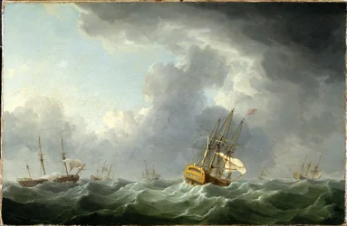 Engelse schepen die voor een storm uit varen