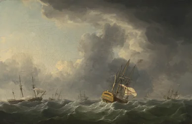 Engelse schepen voor een storm