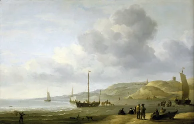 Scène aan de kust bij Scheveningen, Nederland