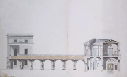 Dwarsdoorsnede van het Agaatpaviljoen en de Hangende Tuin in Tsarskoye Selo, ca. 1780