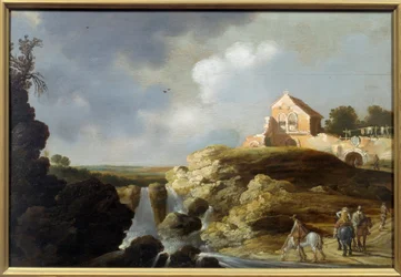 Italiaans landschap. Schilderij door Carel De Hooch (? - 1638)