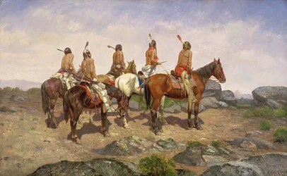 Op de uitkijk naar de vijand (olieverf op doek)